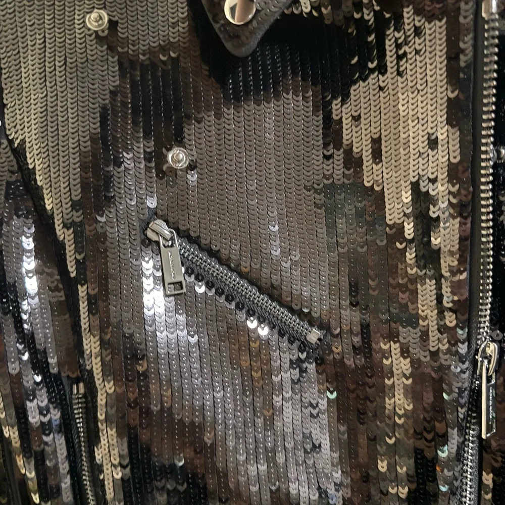 Michael Michael Kors Black Sequin Moto Jacket XXS